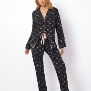 Γυναικεία Πυζάμα κουμπωτή,μακρύ μανίκι, ARUELLE "Dayla",μαύρο.