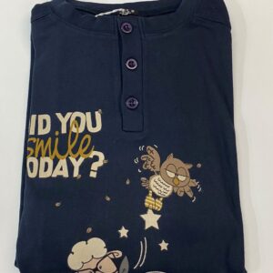 Βαμβακερή Ανδρική Πυζάμα με λαιμόκοψη Happy People By Amelie 3125,σκούρο μπλε.