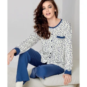 Βαμβακερή Γυναικεία Πυζάμα κουμπωτή IN FIORE Tennis 65.1664,blue polvere.