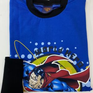 Βαμβακερή Ανδρική Πυζάμα MINERVA 7025 Superman,μπλε/μαύρο.