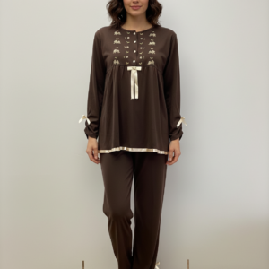 Βαμβακερή Γυναικεία Πυζάμα JEANNETTE Homewear 4760,καφέ.