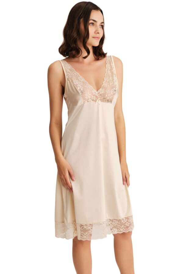 Κομπινεζόν με σατέν ύφανση και δαντέλα ANIL Lingerie 0605,μπεζ. - Image 2