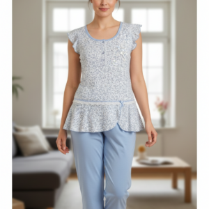 Βαμβακερή Γυναικεία Πυζάμα με Κάπρι παντελόνι LANES Homewear 3323.