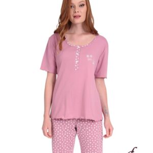 Γυναικεία Πυζάμα με κοντό μανίκι και παντελόνι βερμούδα LYDIA Creations 22016-Plus Size.