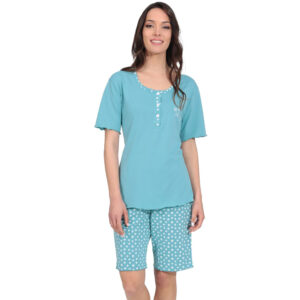 Γυναικεία Πυζάμα με κοντό μανίκι και παντελόνι βερμούδα LYDIA Creations 22016-Μέντα (Plus Size).