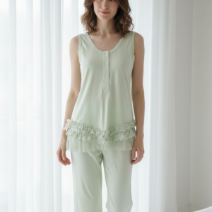 Homewear με Κάπρι Παντελόνι και δαντέλα CLAIRE Katrania 8418.