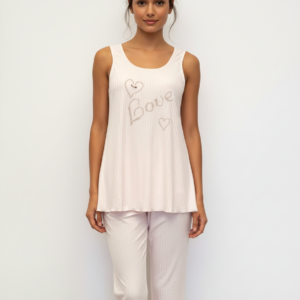 Homewear με φαρδιά ράντα και Κάπρι παντελόνι CLAIRE Katrania 7170,ροζ.