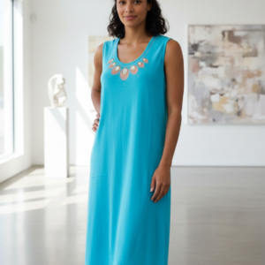 Βαμβακερό Φόρεμα με φαρδύ ώμο SCHERZO Homewear 2084,σιέλ.