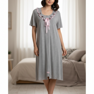 Σετ Ρόμπα-Νυχτικό SCHERZO Homewear 3865/3871,γκρι-ροζ.