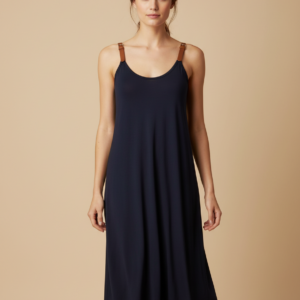 Φόρεμα με δερμάτινη τιράντα CLAIRE KATRANIA 8840,μπλε.