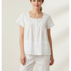 Βαμβακερή κουμπωτή Γυναικεία Πυζάμα με κοντό μανίκι PIK LIK Fashion R-PJSU,λευκό.