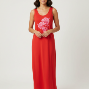 Maxi Φόρεμα με φαρδιά τιράντα JEANNETTE Fashion 4297,κόκκινο.