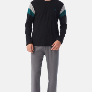 Βαμβακερή Ανδρική Πυζάμα MINERVA με στρογγυλή λαιμόκοψη 71126,μαύρο.