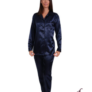 Σατέν Γυναικεία Πυζάμα Κουμπωτή,με χνούδι, LYDIA Creations 24646,σκούρο μπλε.