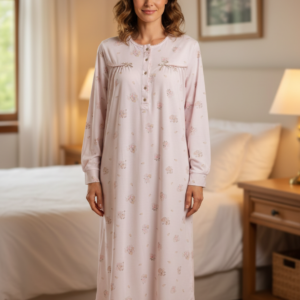 Κλασικό Νυχτικό μακρυμάνικο LYDIA Creations 8103,απαλό ροζ.