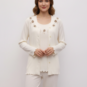 Σετ Homewear Τρουά-πιες CLAIRE Katrania 7028,εκρού.