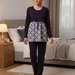 Βαμβακερή Γυναικεία Πυζάμα LYDIA Creations 8161,σκούρο μωβ.