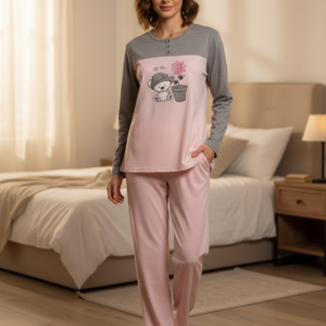 Βαμβακερή Γυναικεία Πυζάμα με λαιμόκοψη LYDIA Creations 17509.