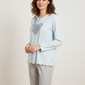 Βαμβακερή Γυναικεία Πυζάμα με λαιμόκοψη LYDIA Creations 11041,γαλάζιο.