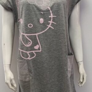 Mini Homewear με κοντό μανίκι και τσέπες JEANNETTE 17010,γκρι/ροζ.