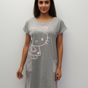 Mini Homewear με κοντό μανίκι και τσέπες JEANNETTE 17010,γκρι/ροζ.