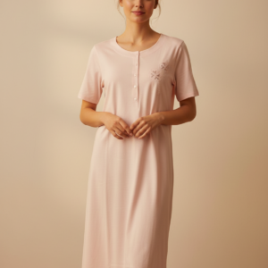 Κλασικό μακρύ Νυχτικό με κοντό μανίκι SCHERZO 2071,ροζ.