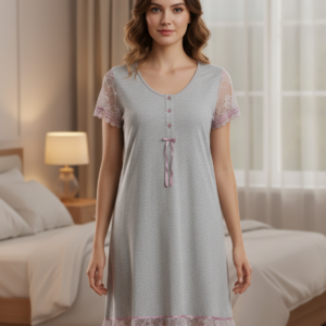 Βαμβακερό Νυχτικό με κοντό μανίκι PRIMAVERA Homewear Χ401,γκρι.