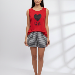 Βαμβακερό Γυναικείο Homewear με σορτς Damakoupa Homewear 1724,κόκκινο.