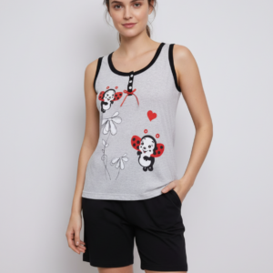 Γυναικείο Homewear με βερμούδα ANNITA 1628,γκρι/μαύρο.