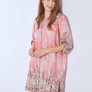Καφτάνι πουκαμίσα με ανοίγματα στο πλάι SECRET GARDEN CL-3645,κοραλί.