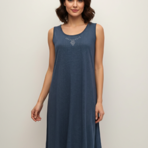 Βαμβακερό Φόρεμα με φαρδιά ράντα LANES Homewear 5556,μπλε πουά.