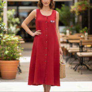 Βαμβακερό πετσετέ Φόρεμα κουμπωτό SCHERZO Homewear 2300,κόκκινο.