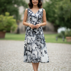 Βαμβακερό Φόρεμα με φαρδιά ράντα LANES Homewear 2960,ασπρόμαυρο.