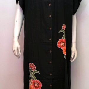 Κουμπωτό Φόρεμα με κοντό μανίκι DYNASTY Homewear 049, μαύρο.