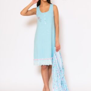 Νυχτικό με φαρδιά ράντα SCHERZO Homewear 5501,θαλασσί.