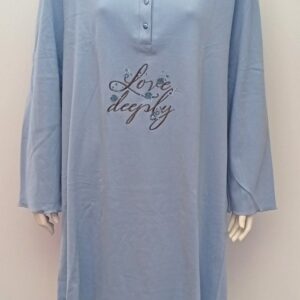 Βαμβακερό Μακρυμάνικο Νυχτικό LYDIA Creations 18566,σιέλ.