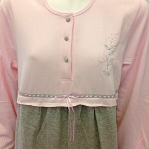 Κλασικό Νυχτικό με μακρύ μανίκι LYDIA CREATIONS 17505,ροζ-γκρι.