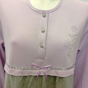 Κλασικό Νυχτικό με μακρύ μανίκι LYDIA CREATIONS 17505, λιλά-γκρι.