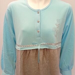 Κλασικό Νυχτικό με μακρύ μανίκι LYDIA CREATIONS 17505,σιέλ-γκρι.