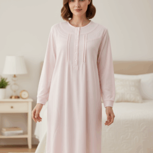 Κλασικό Βαμβακερό Νυχτικό με μακρύ μανίκι LYDIA CREATIONS 6008, ροζ.