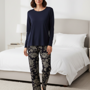 Γυναικεία Πυζάμα με μακρύ μανίκι CLAIRE Katrania 9056,μπλε-φλοράλ.