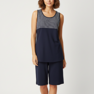 Βαμβακερό Γυναικείο Homewear με φαρδύ ώμο και βερμούδα BILLY'S Homewear 9990,σκούρο μπλε.