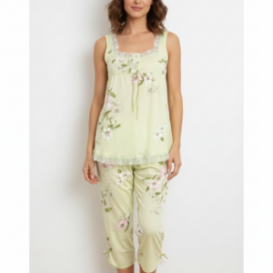 Βαμβακερό Homewear με κάπρι παντελόνι JEANNETTE 4653,λαχανί.