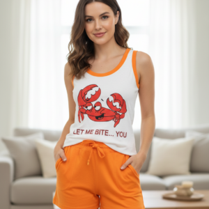 Βαμβακερό αμάνικο Homewear με σορτς και αθλητική πλάτη, VIA Eva Lingerie 07-108.