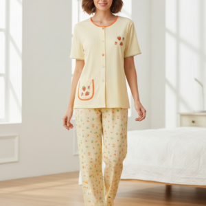 Κουμπωτή Γυναικεία Πυζάμα με κοντό μανίκι και μακρύ παντελόνι LYDIA Creations 7991.