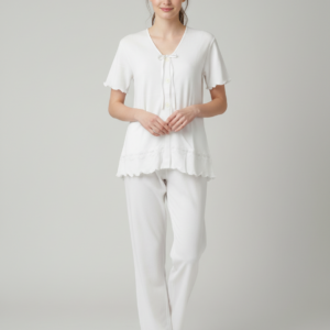 Κουμπωτή Γυναικεία Πυζάμα με κοντό μανίκι και μακρύ παντελόνι CLAIRE Katrania 1465.