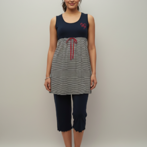 Βαμβακερό γυναικείο Homewear με κάπρι παντελόνι SCHERZO 3877,σκούρο μπλε.