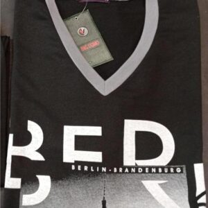 Βαμβακερή Ανδρική Πυζάμα με λαιμόκοψη V PAG UOMO 0867,μαύρο.