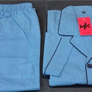 Ανδρική κουμπωτή Πυζάμα με μακρύ μανίκι και μακρύ παντελόνι, MK Homewear 3217,σιέλ.