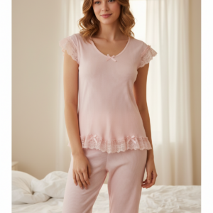 Homewear με ζαπονέ μανίκι και Κάπρι παντελόνι CLAIRE Katrania 9140,ροζ απαλό.